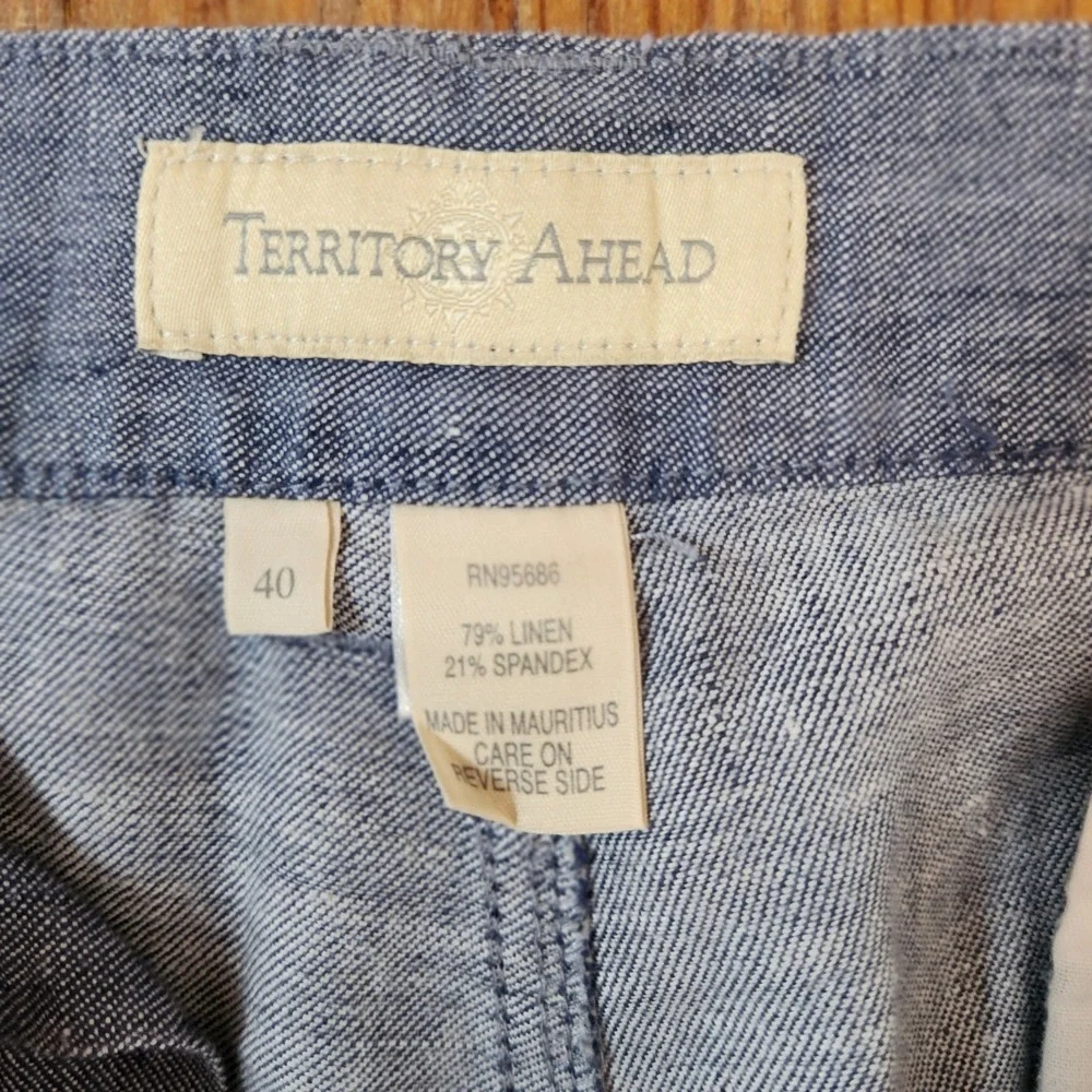 Territory Ahead Men's Sz 40x33 Blue Chambray Linen‎ Spandex Flat Front Chinos